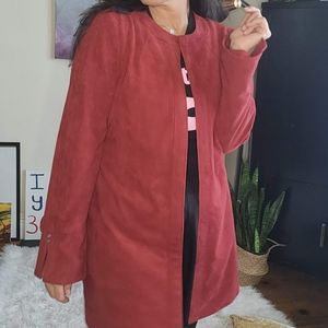 Brick red faux suede 3/4 length jacket